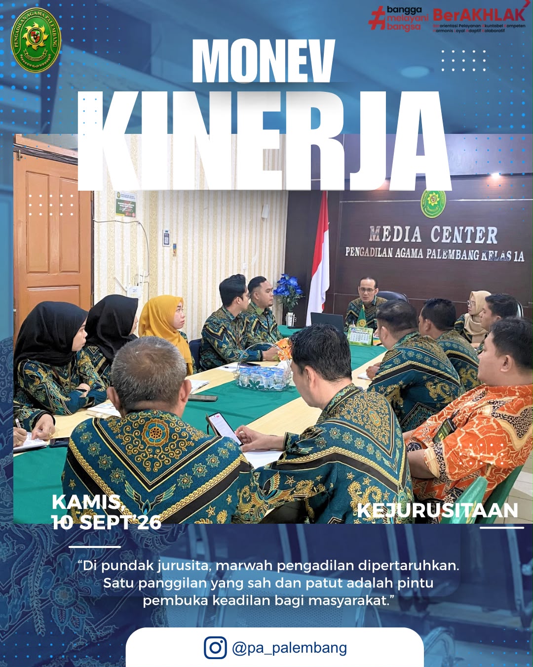 PA Palembang Gelar Monev Kinerja Kejurusitaan, Perkuat Kepatuhan Regulasi dan Kualitas Pelayanan