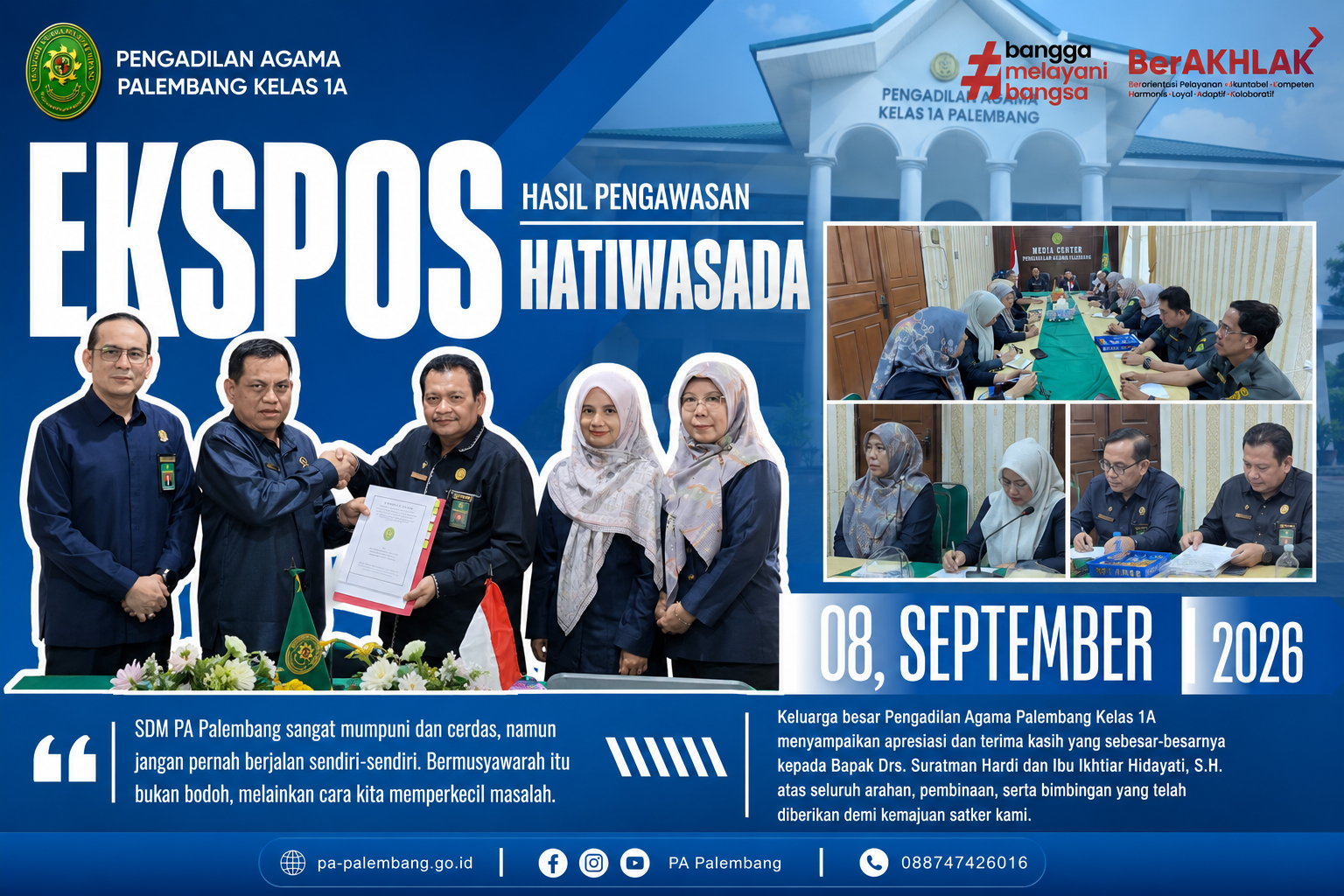Ekspos Hasil Pengawasan HATIWASADA, PA Palembang Perkuat Komitmen Peningkatan Kinerja dan Pelayanan Ekspos Hasil Pengawasan HATIWASADA, PA Palembang Perkuat Komitmen Peningkatan Kinerja dan Pelayanan
